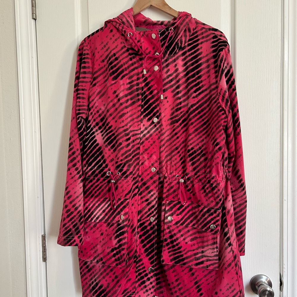 Soft Surroundings Pink and Black Hooded Trench Coat